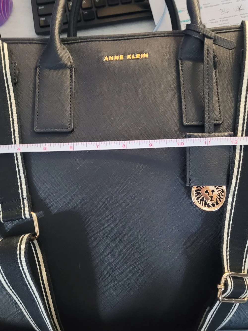 Anne Klein Black Tote Bag with Gold Accent